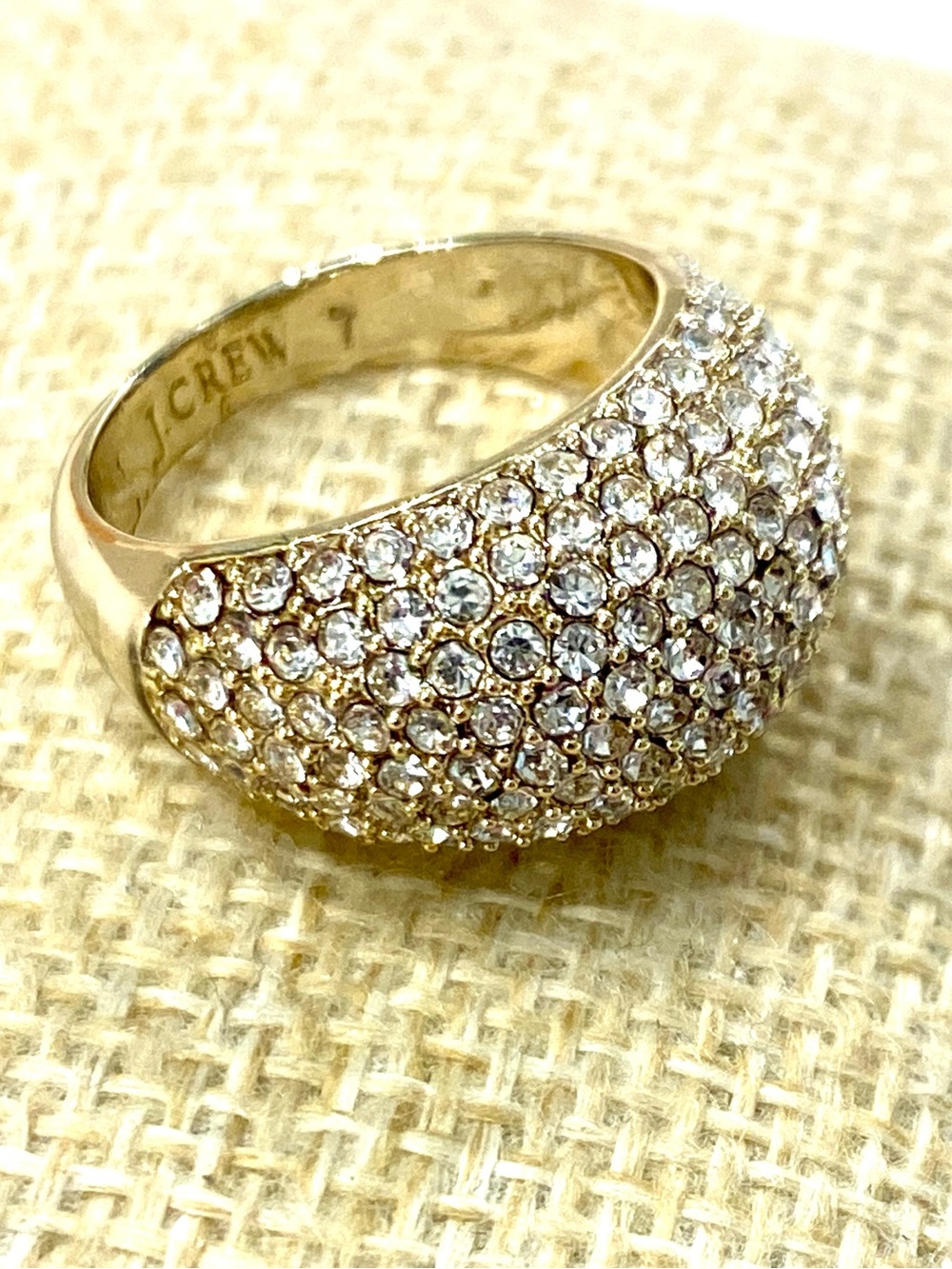 J. Crew Gold Pavé Dome Ring with Clear Crystals - RARE!